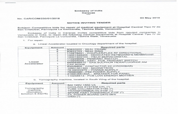 Competitive bids for repair of medical equipment at Hospital Central tipo IV de San Cristóbal, parroquia la Concordia Tachira State Venezuela